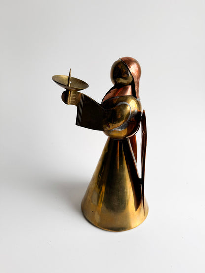 Mid-Century Modern Brass & Copper Angel Candleholder Sculpture