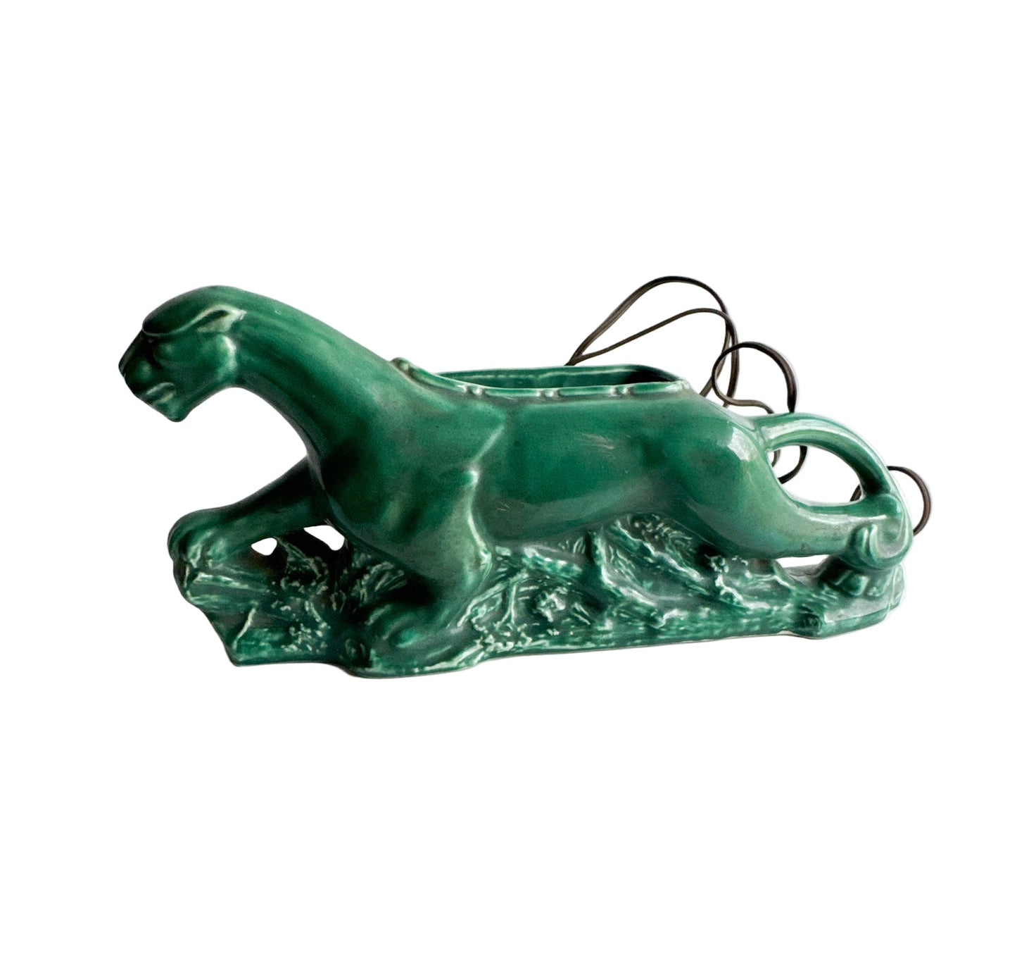 MCM/Vintage Green Ceramic Panther TV/Night Lamp