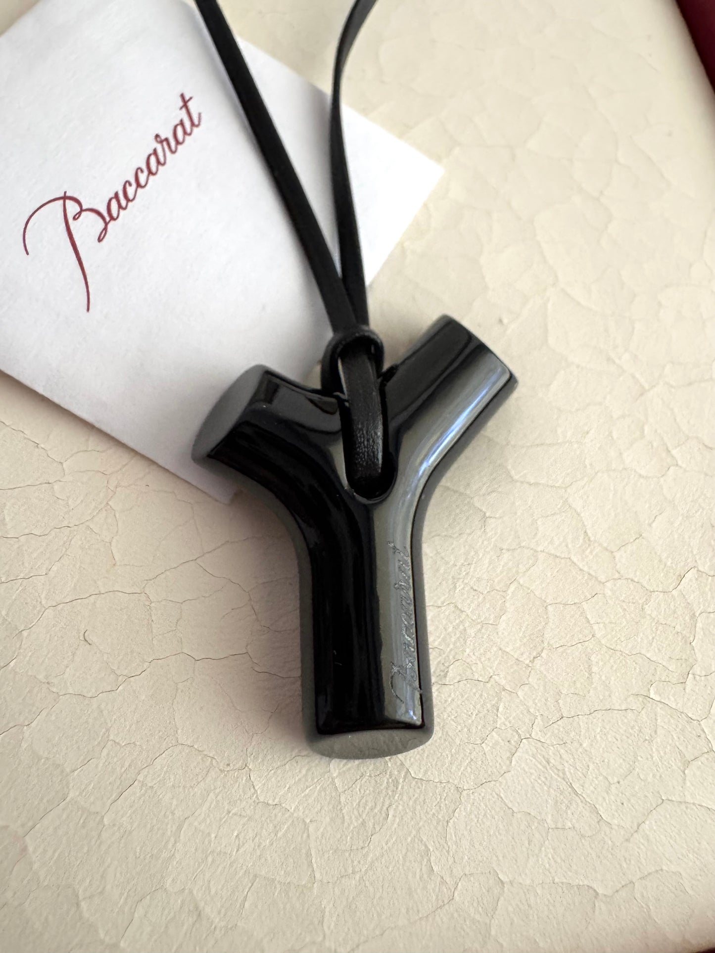 Baccarat Black Crystal “Spirit” Cross Pendant Necklace with Original Box