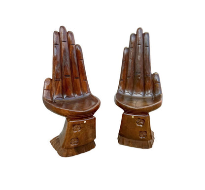 Pair of Hand-Carved Acacia Wood Hand Stools / Child-Size Chairs