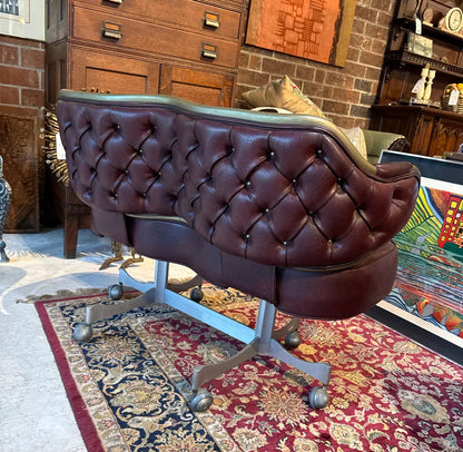 Vintage Industrial Gasser Chair Co. Rolling Settee in Burgundy Faux Leather