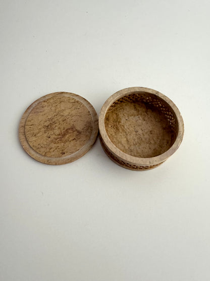 Pietra Dura Marble Inlay Round Trinket Box With Floral Motif, Made in India