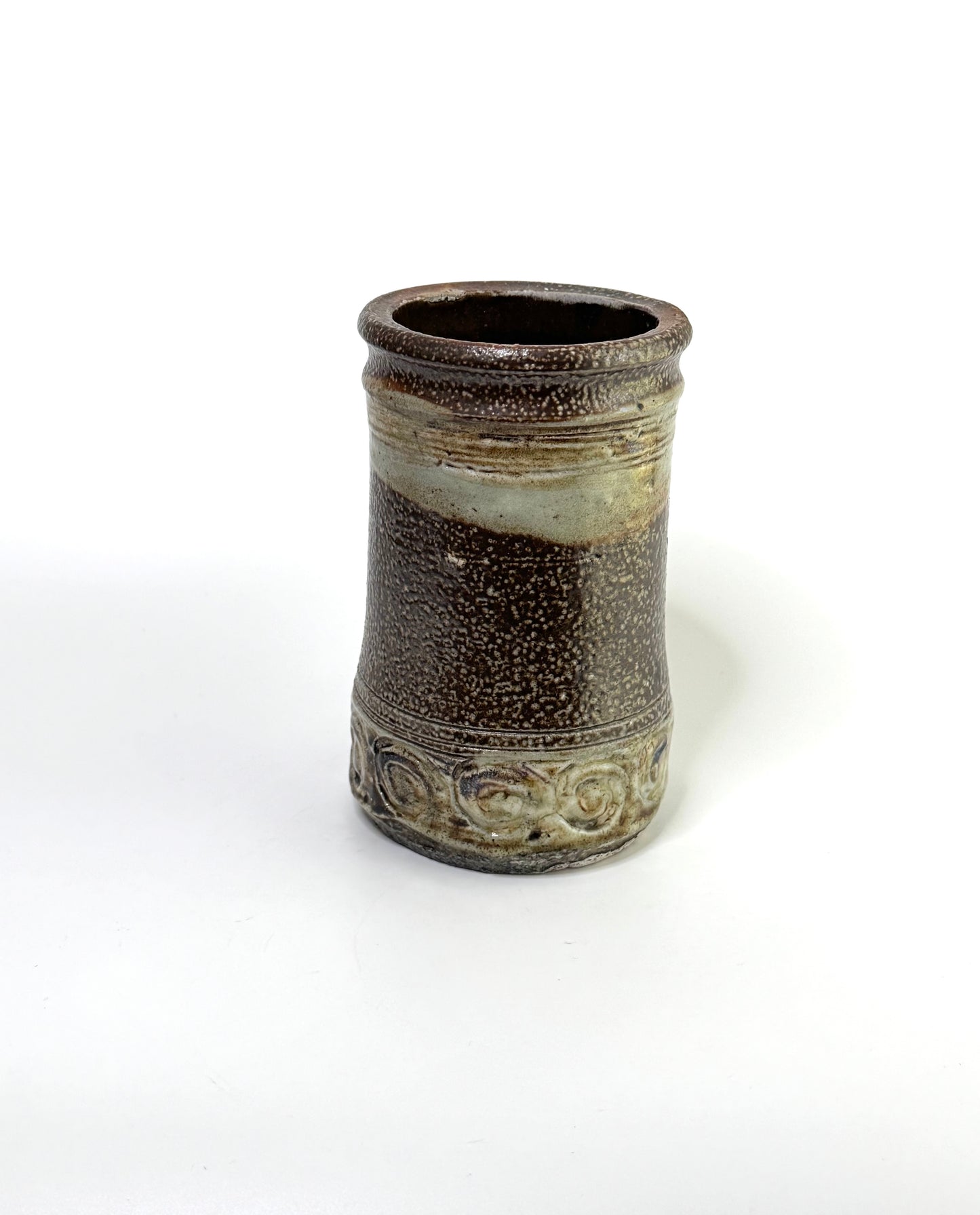 Signed Handcrafted Studio Pottery Vase with Scroll Motif