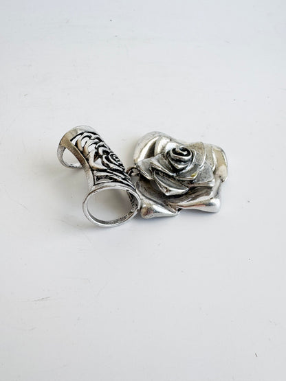 Vintage Silver Tone Rose Scarf Ring Pendant