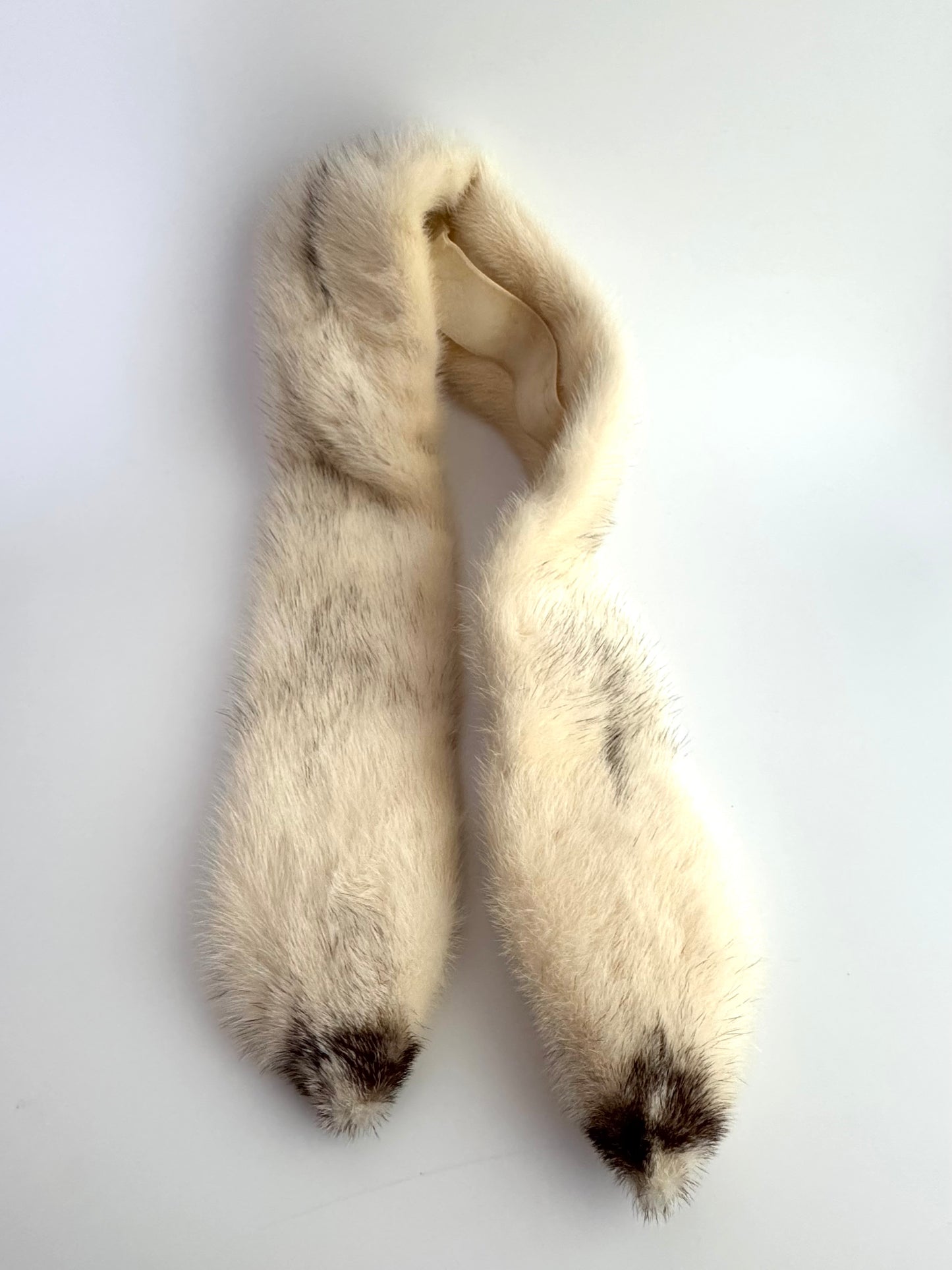 Vintage Cream Mink Fur Stole with Satin Lining