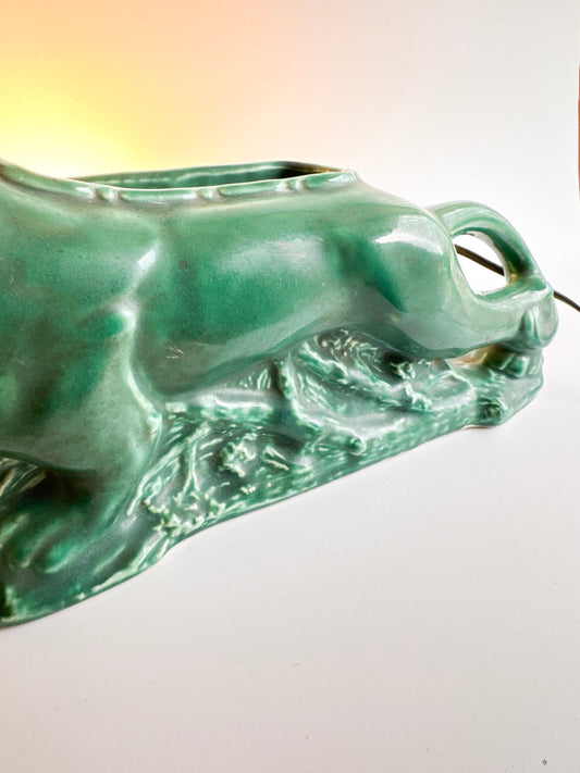 MCM/Vintage Green Ceramic Panther TV/Night Lamp