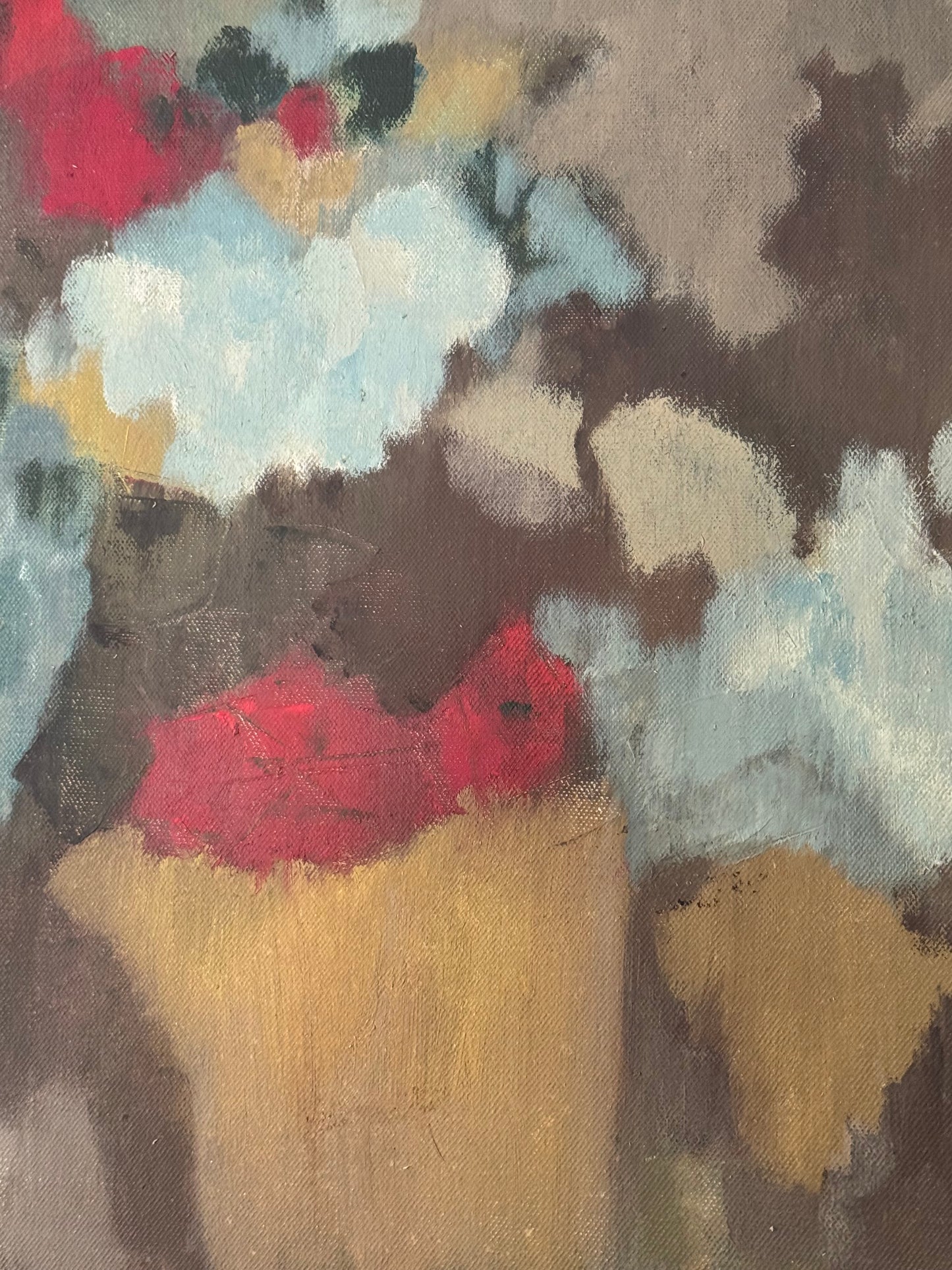 Mid Century Abstract Floral Oil Painting Signed