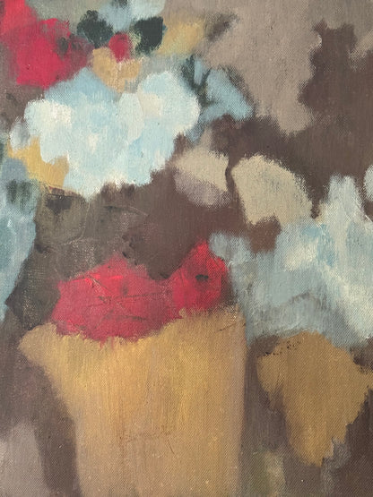 Mid Century Abstract Floral Oil Painting Signed