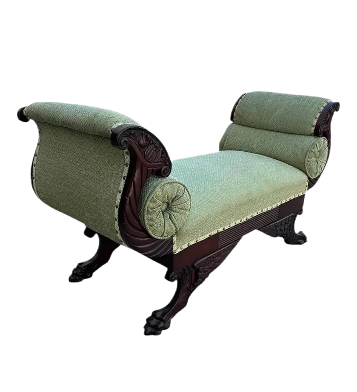 Antique Green Regency-Style Recamier Settee