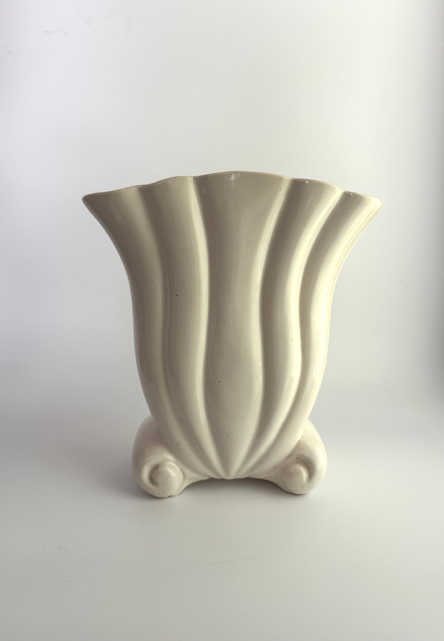 Vintage Art Deco Style Fluted Ivory Ceramic Vase