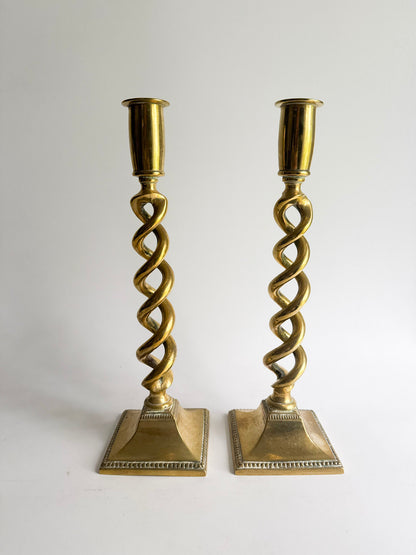 Pair of Vintage Brass Barley Twist Candlesticks
