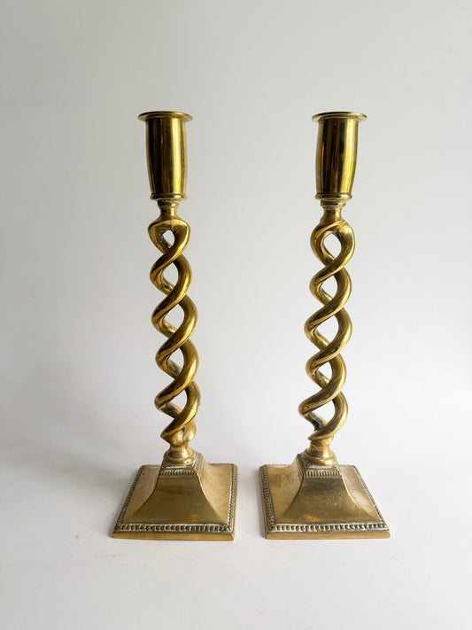 Pair of Vintage Brass Barley Twist Candlesticks