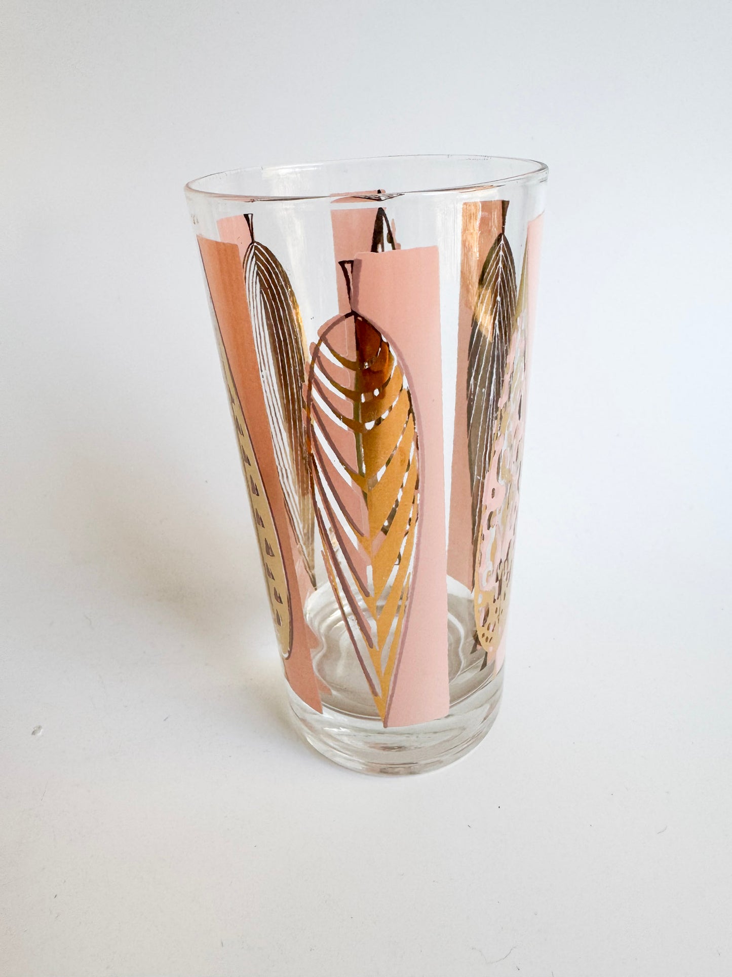 Set of 6 Fred Press Mid-Century 22k Gold Pink & Gold Highball Glasses