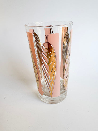 Set of 6 Fred Press Mid-Century 22k Gold Pink & Gold Highball Glasses