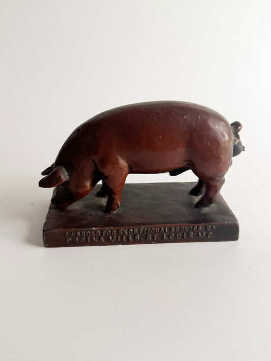 Vintage Cast Iron Pig Advertising Award Sculpture – Pevely Mills St. Louis MO
