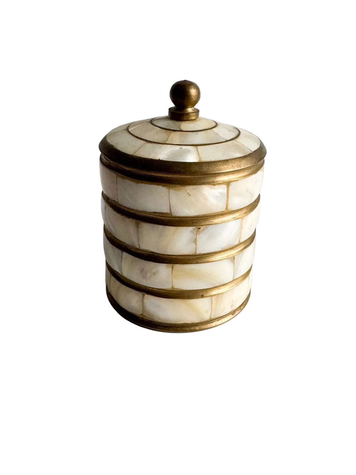 Vintage Brass & Mother of Pearl Lidded Canister