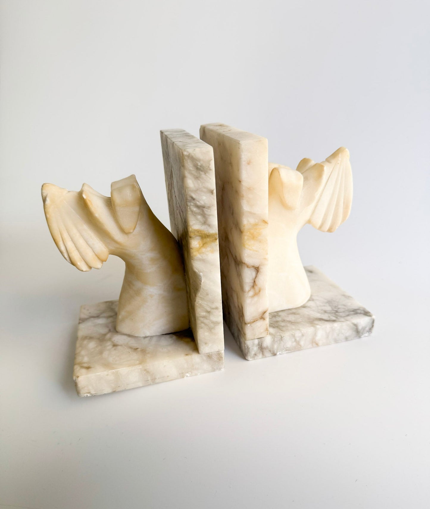Pair of Mid-Century Modern Carved Alabaster Dog Bookends