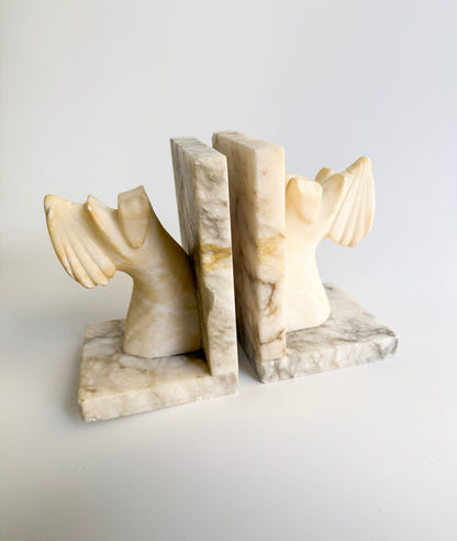 Pair of Mid-Century Modern Carved Alabaster Dog Bookends