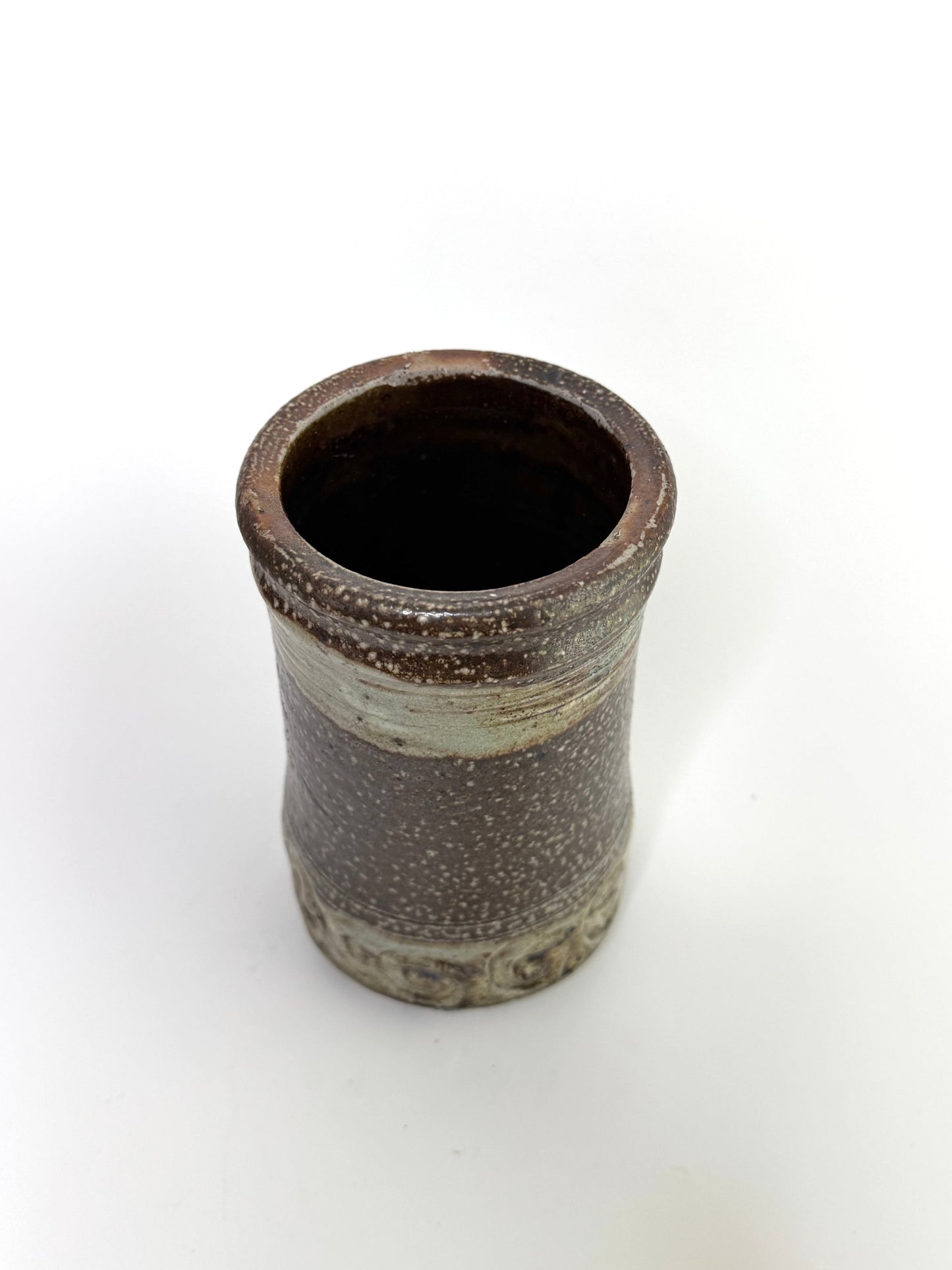 Signed Handcrafted Studio Pottery Vase with Scroll Motif