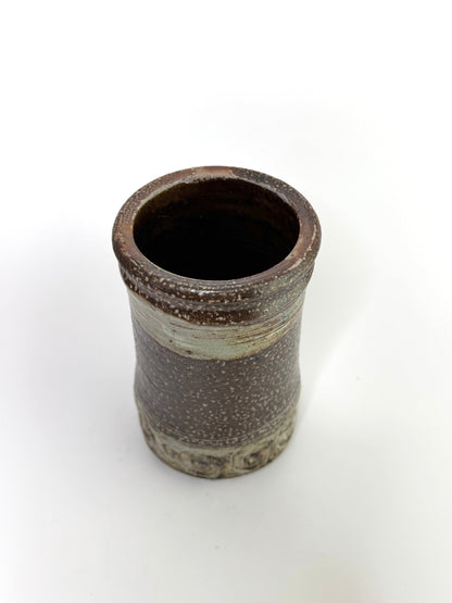 Signed Handcrafted Studio Pottery Vase with Scroll Motif