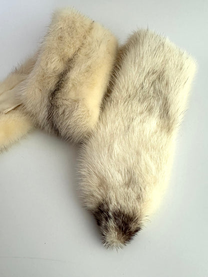 Vintage Cream Mink Fur Stole with Satin Lining