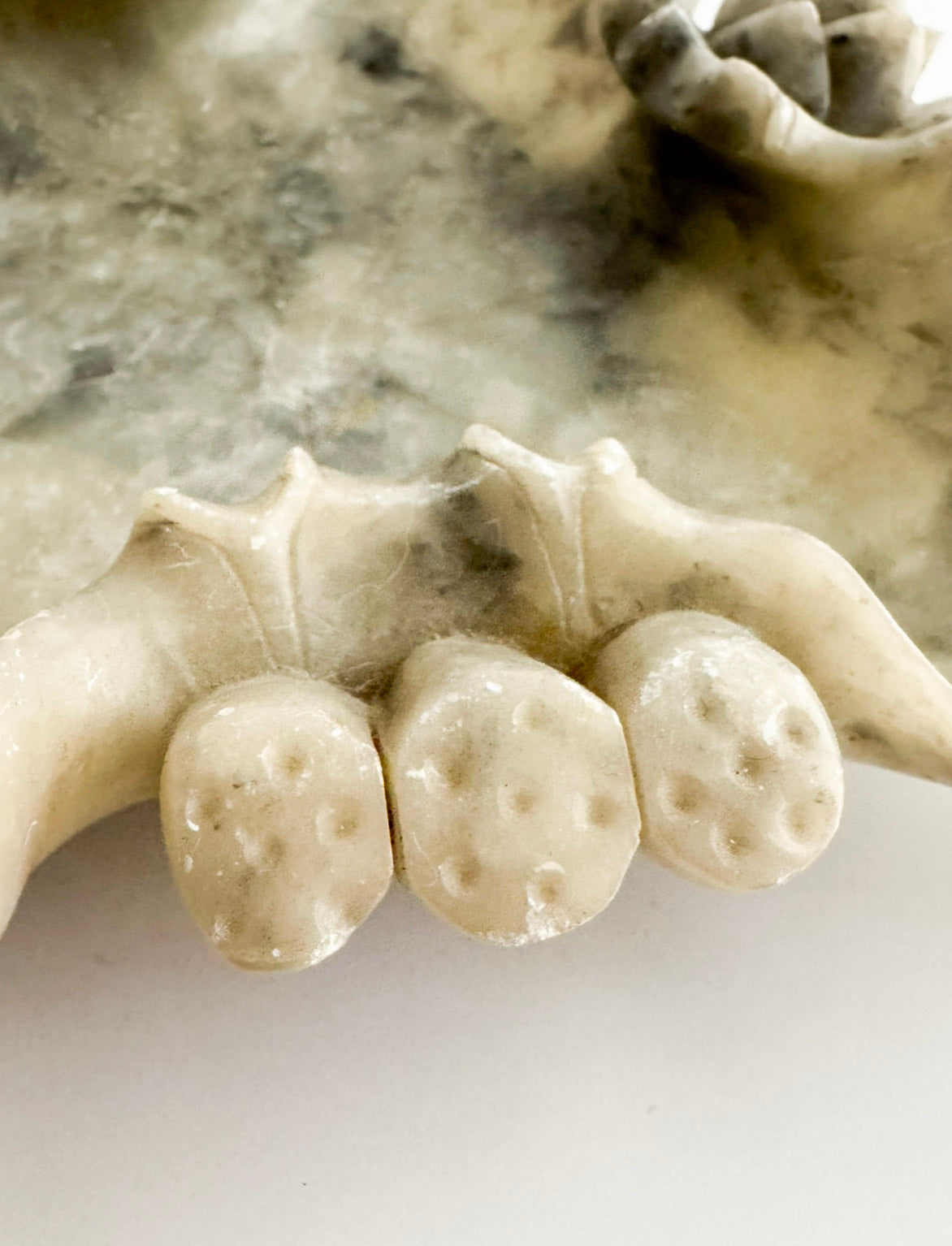 Large Carved Soapstone Lotus Leaf Dish, Mid-20th Century