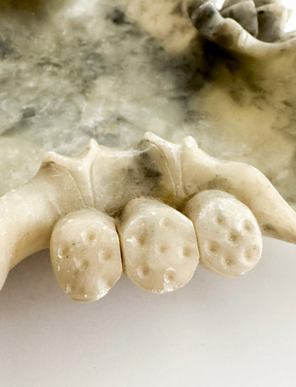 Large Carved Soapstone Lotus Leaf Dish, Mid-20th Century