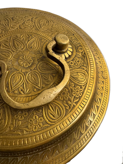 Vintage Hand-Engraved Brass Lidded Box with Handle