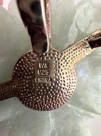 Vintage Carved Jade Flower Brooch / Pendant with Pearls, Sterling Silver