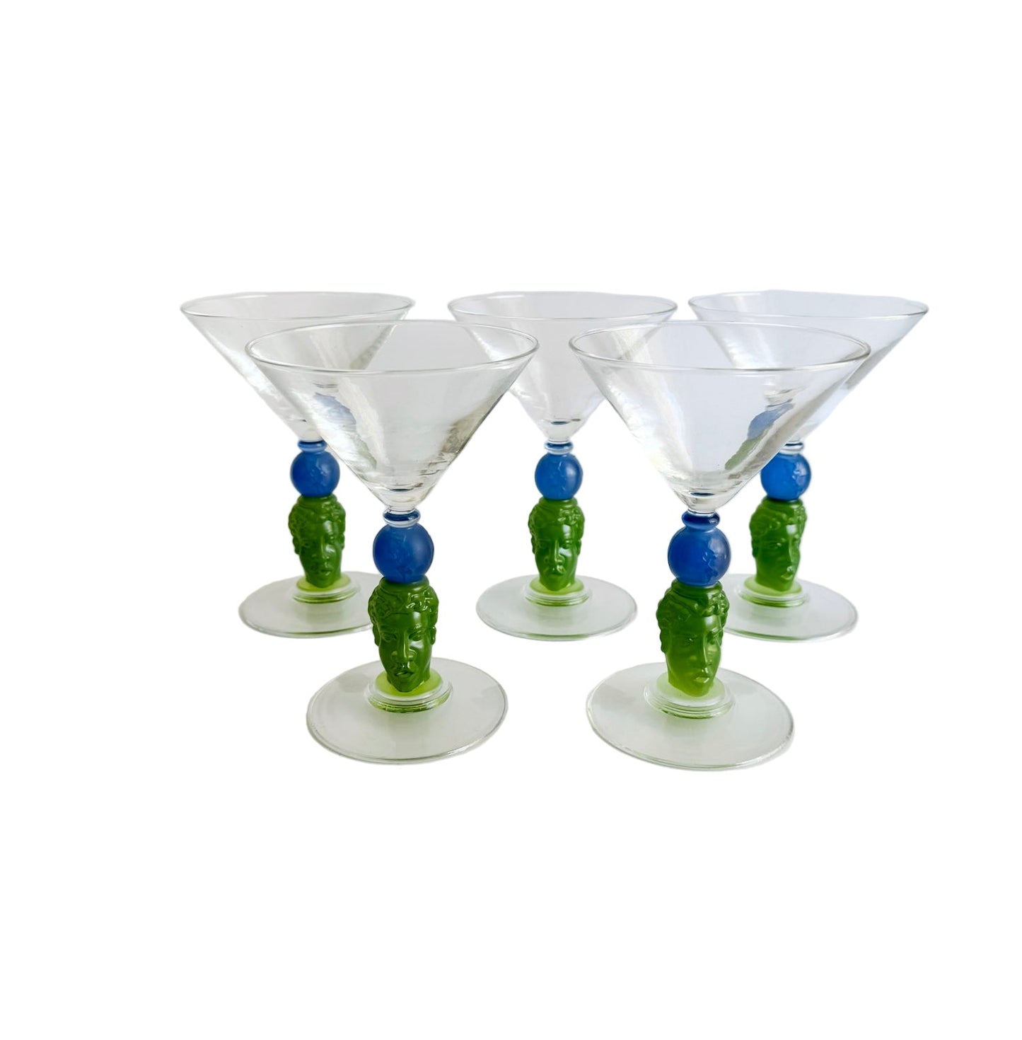 Set of 5 Limited Edition Richard Jolley Art Glass Martini Stems, 1983