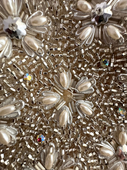Vintage Beaded Evening Bag with Pearl and Crystal Floral Motif