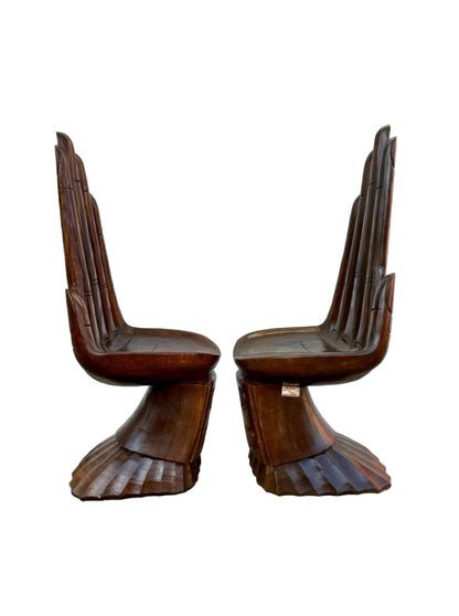 Pair of Hand-Carved Acacia Wood Hand Stools / Child-Size Chairs