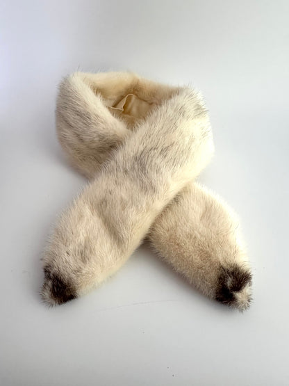 Vintage Cream Mink Fur Stole with Satin Lining