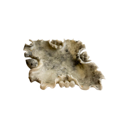 Large Carved Soapstone Lotus Leaf Dish, Mid-20th Century