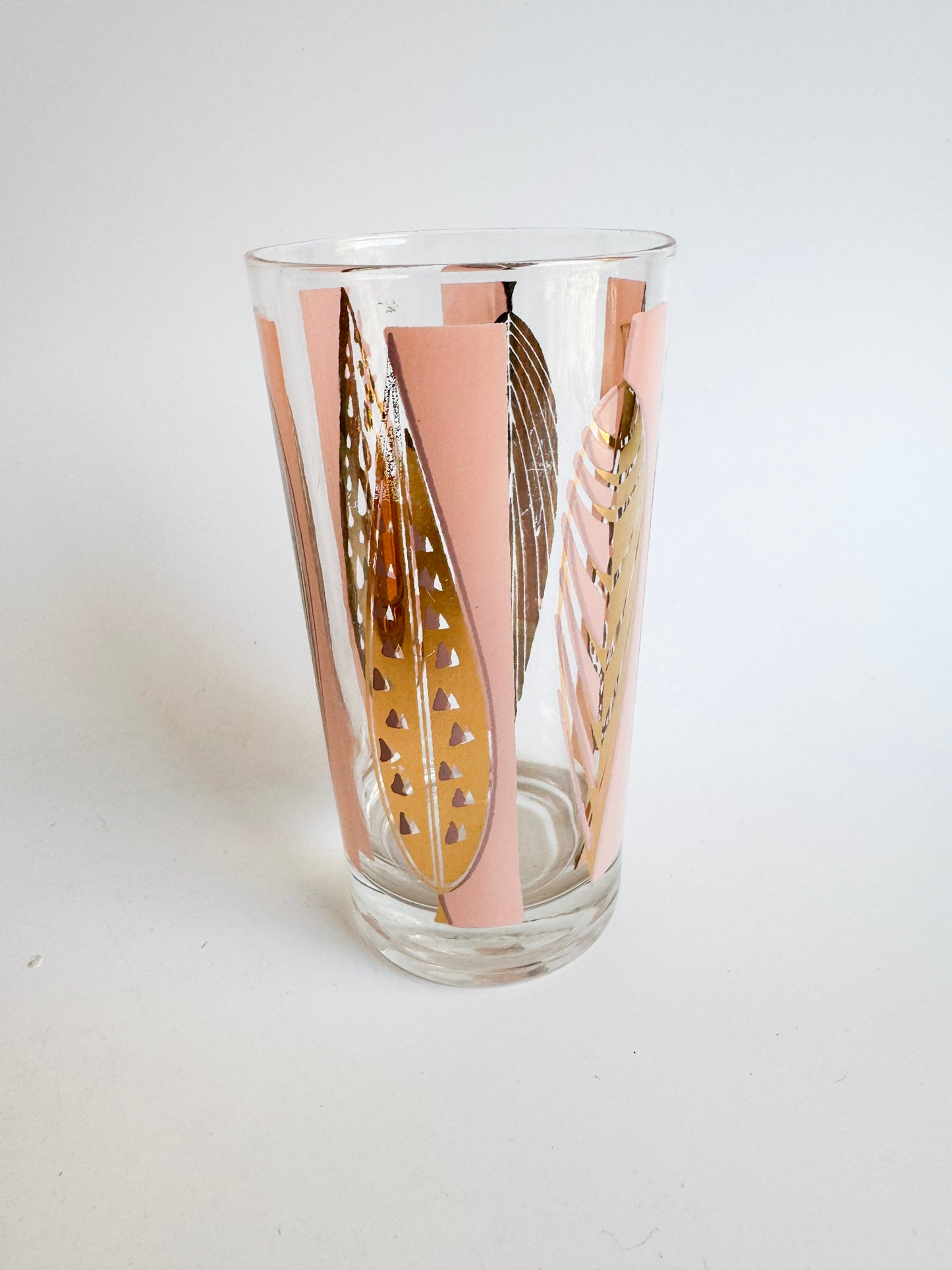 Set of 6 Fred Press Mid-Century 22k Gold Pink & Gold Highball Glasses