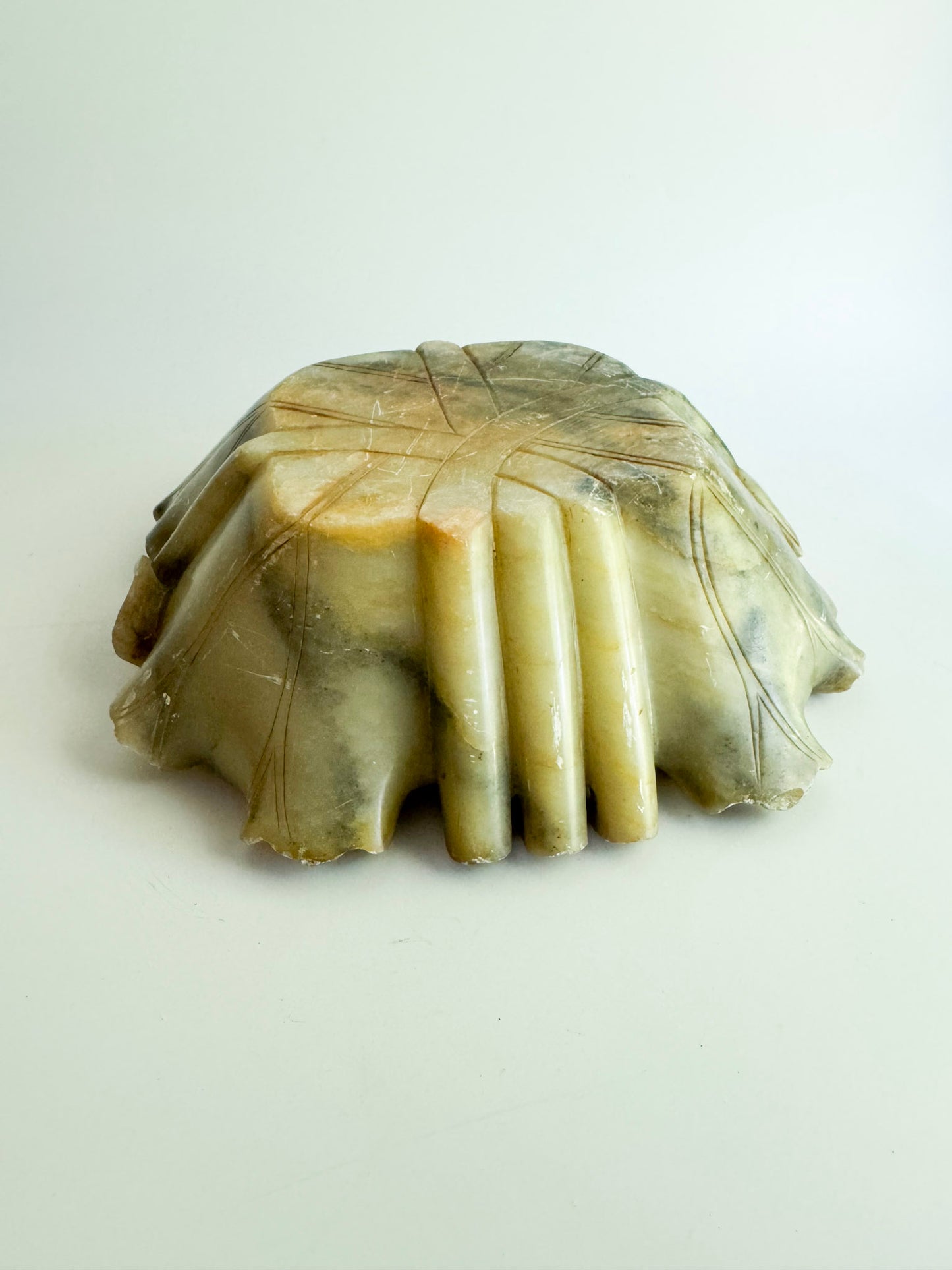 Vintage Chinese Carved Stone Lotus Leaf Bowl