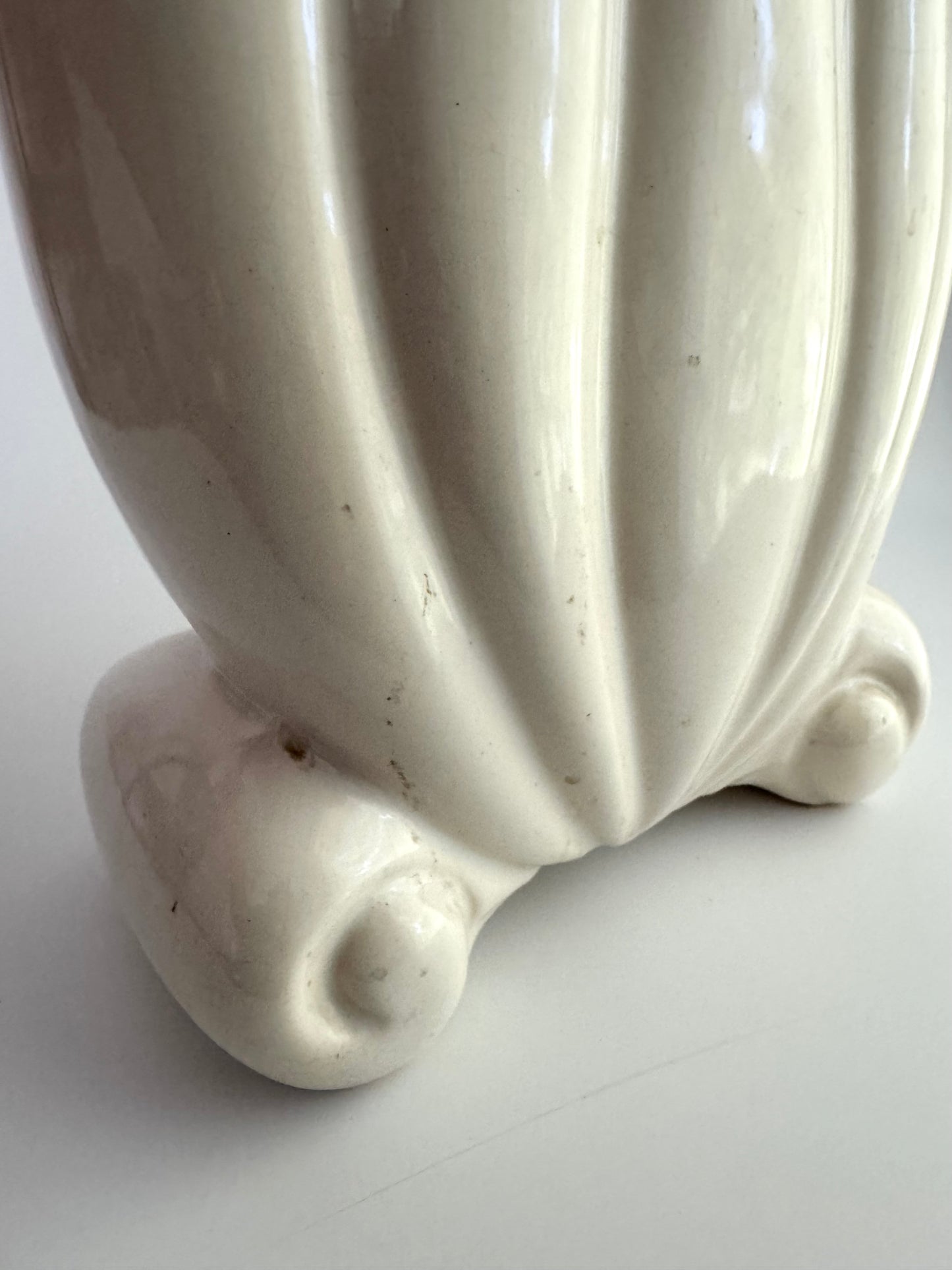 Vintage Art Deco Style Fluted Ivory Ceramic Vase