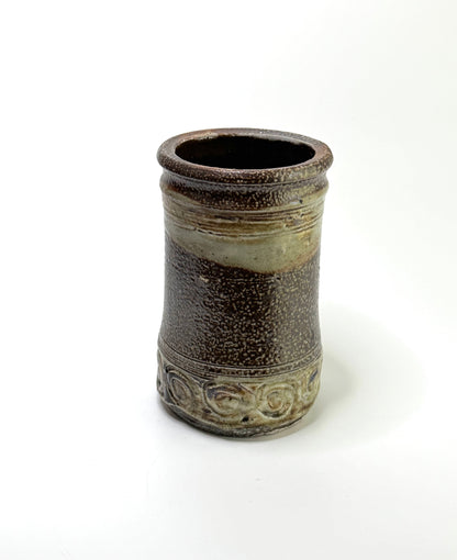 Signed Handcrafted Studio Pottery Vase with Scroll Motif