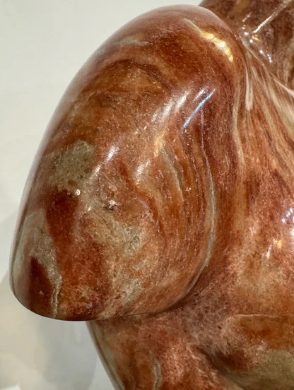 Italian 1980 Signed Marble Female Torso Sculpture on Rotating Black Lacquered Pedestal