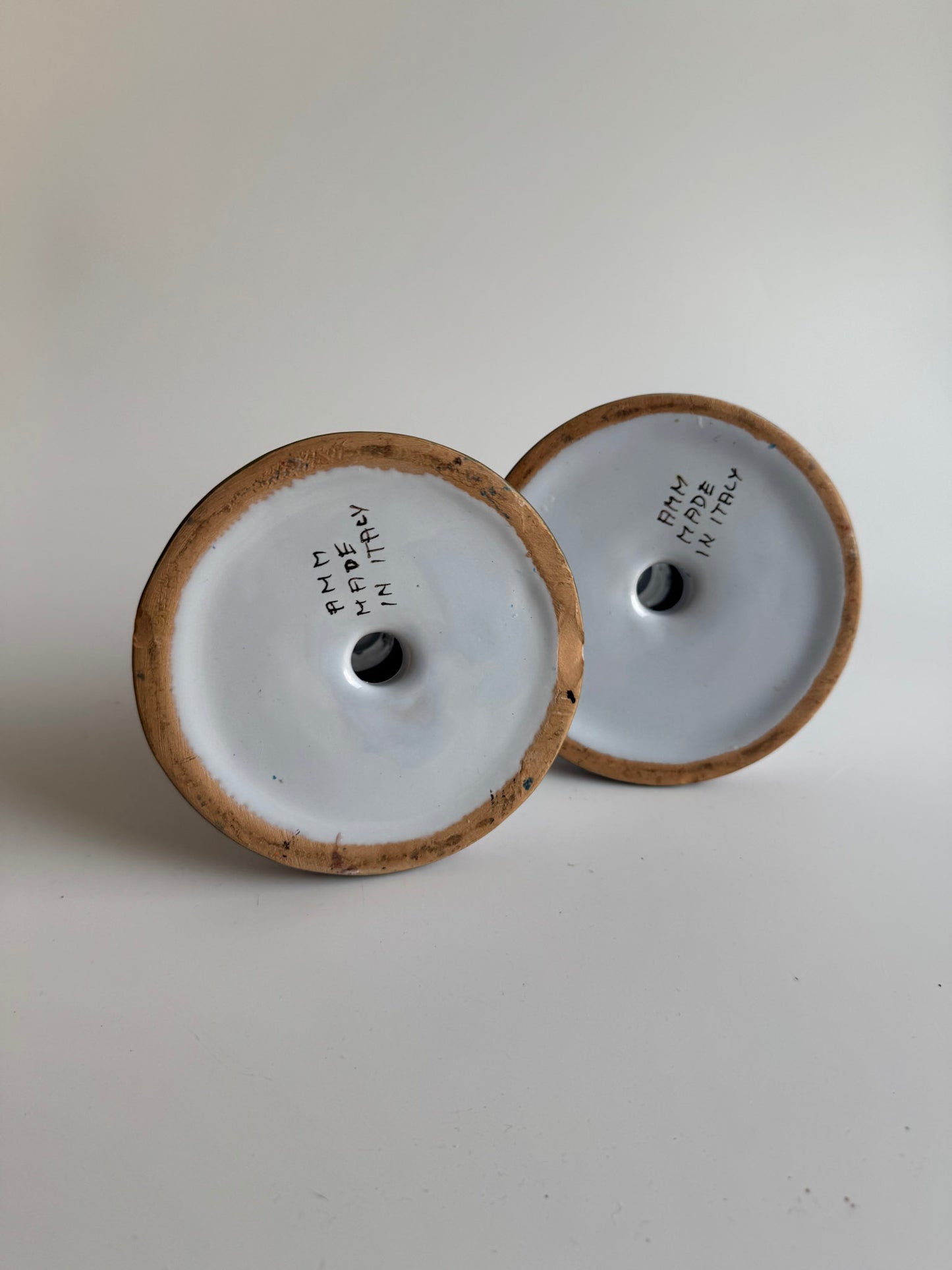 Hand-Painted Italian Ceramic Candle Holders – Pair