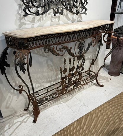 Wrought Iron Console With Marble Top, Mid-20th Century, French Style