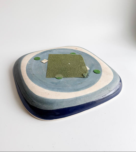 Vintage Scandinavian Modern Blue Ceramic Plate, Signed and Dated 1974