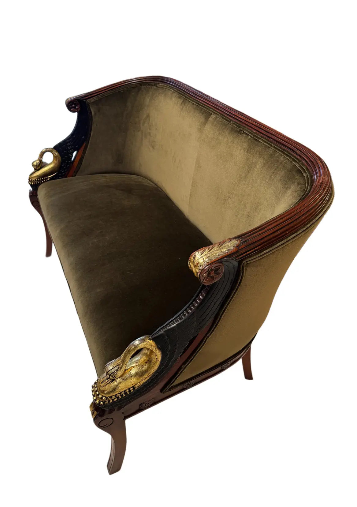 Empire-Style Swan Settee in Olive Velvet