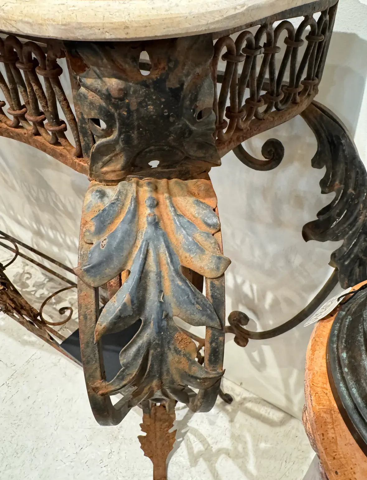 Wrought Iron Console With Marble Top, Mid-20th Century, French Style