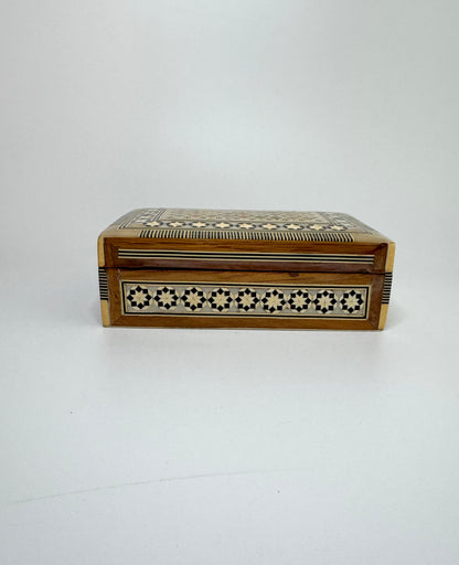 Handmade Egyptian Inlaid Wooden Box with Geometric Mosaic Design