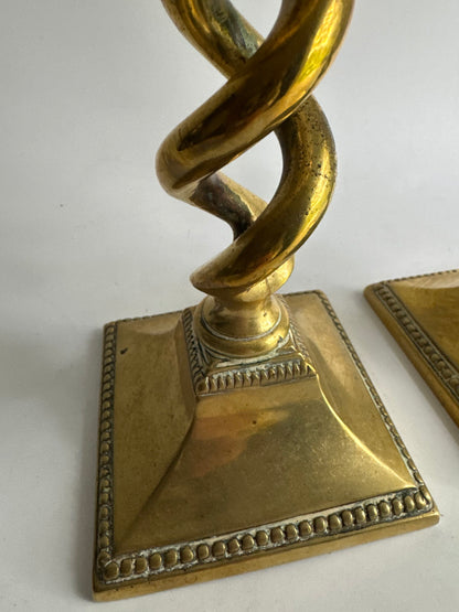Pair of Vintage Brass Barley Twist Candlesticks