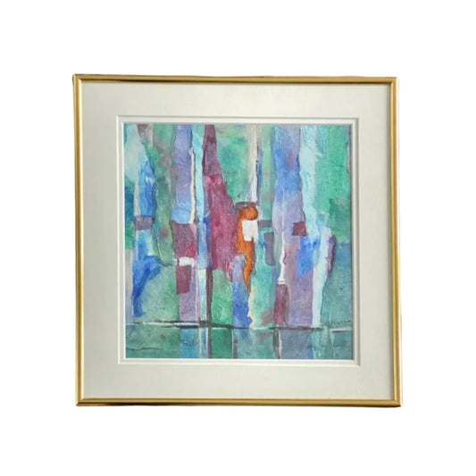1980s “Vertical Abstract” Watercolor Painting by Marilyn Miles Weiss, Framed
