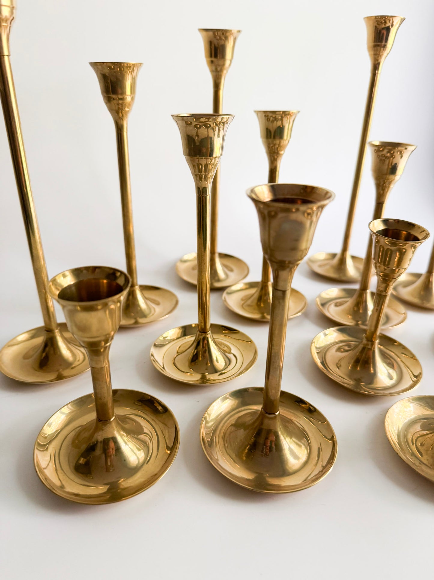 Vintage Brass Candlestick Holders — Set of 13