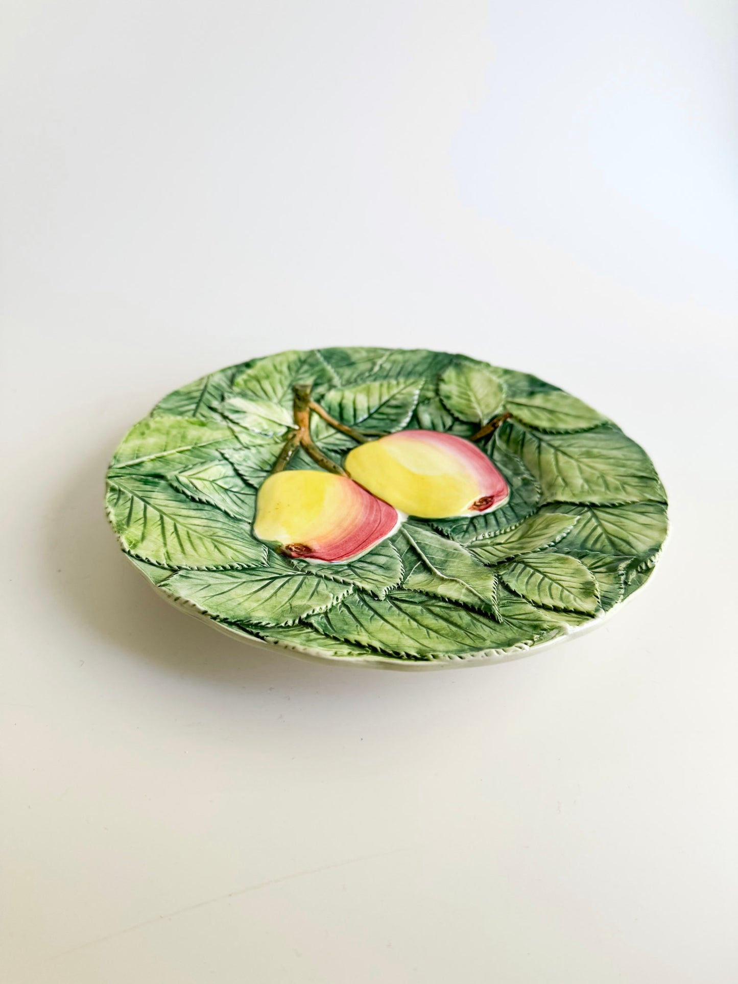 Vintage Majolica Plate with Pears and Leaves