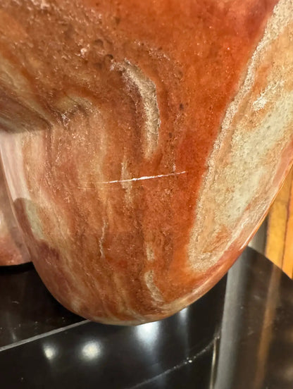 Italian 1980 Signed Marble Female Torso Sculpture on Rotating Black Lacquered Pedestal